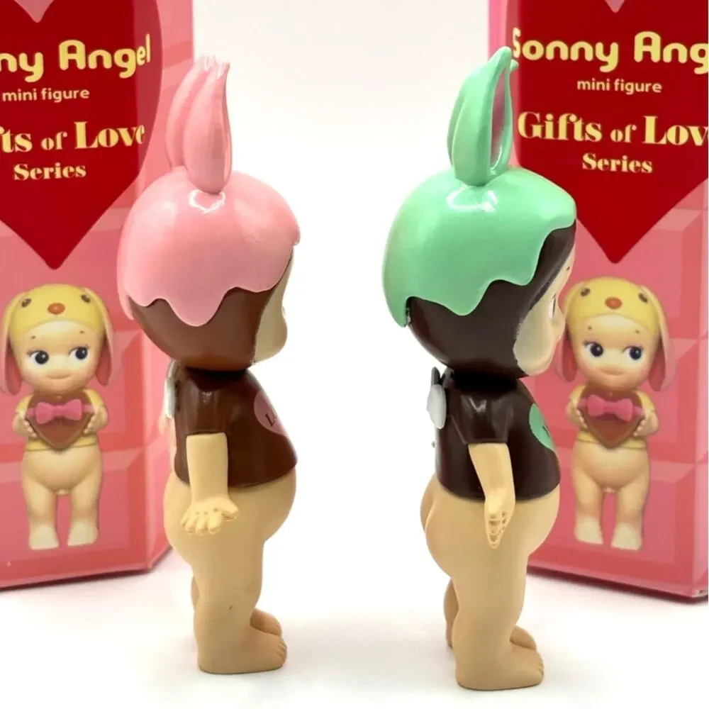 Set of 2 New Unbranded Kewpie/Angel Rabbit Mini Figures, w/Love You on Shirts